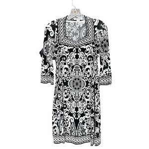WHBM Black & White 3/4 Sleeve Square Neck Lightweight Pattern Midi-Knee Size XS